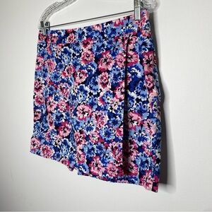 Talbots Blue and Pink Floral Wrap Front Skort